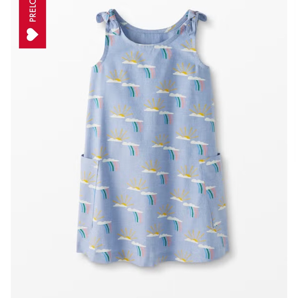 Hanna Andersson Girl Dress 100% Cotton Size 10, Light Blue, Rainbow Print